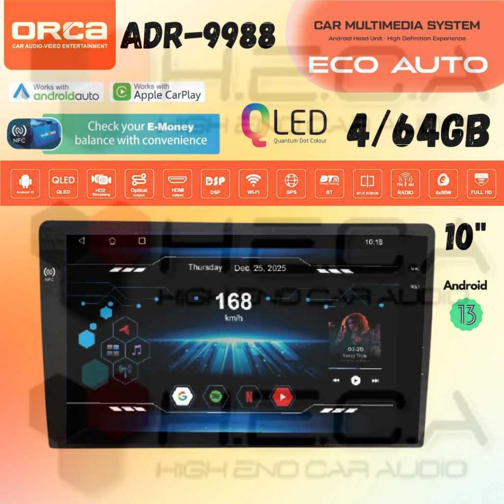ORCA ADR-9988 Eco Auto Series NFC 4/64 GB Android 10" inch Head Unit Tape Mobil