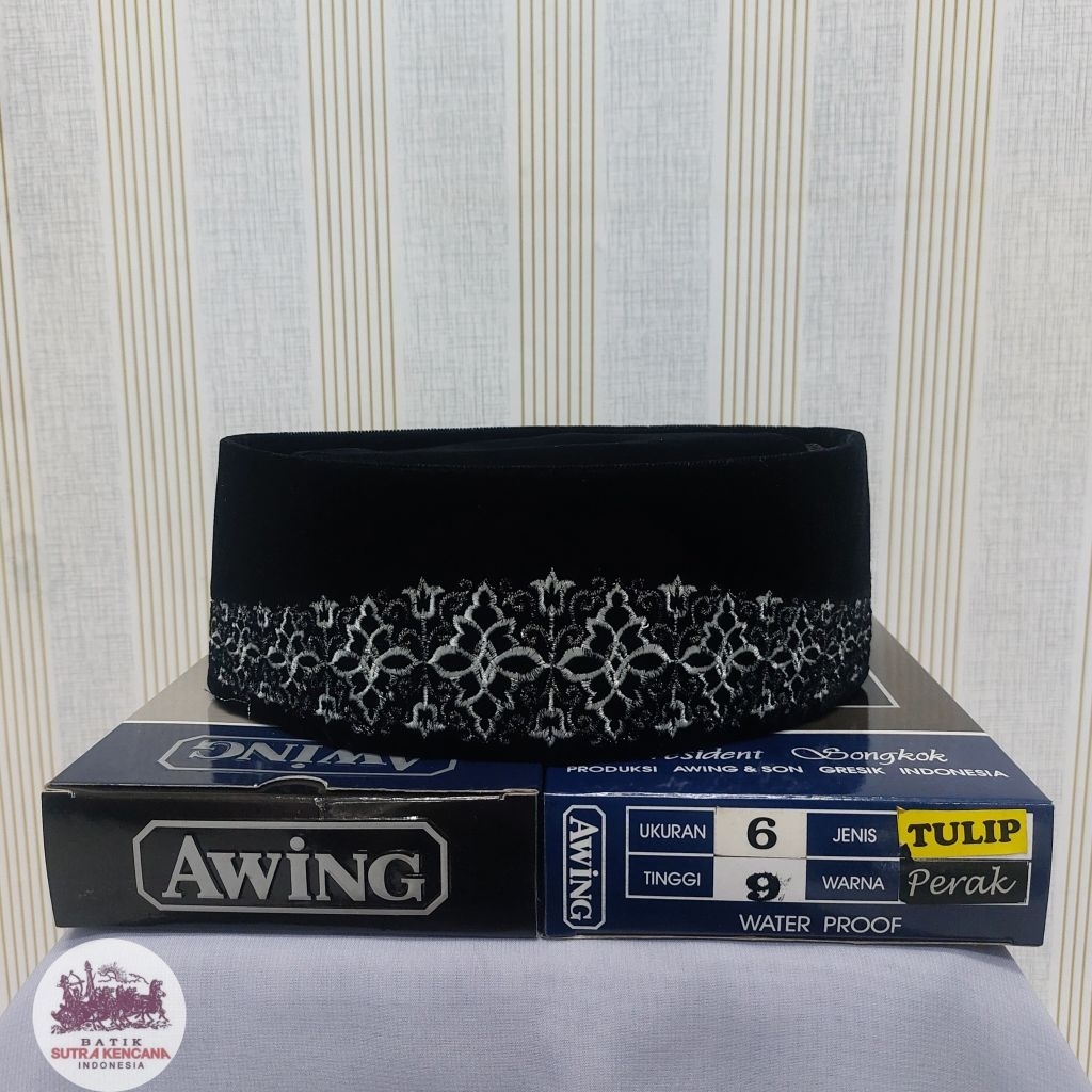 PECI/SONGKOK HITAM AWING AC MOTIF TULIP, ORIGINAL PRODUK, TINGGI 9