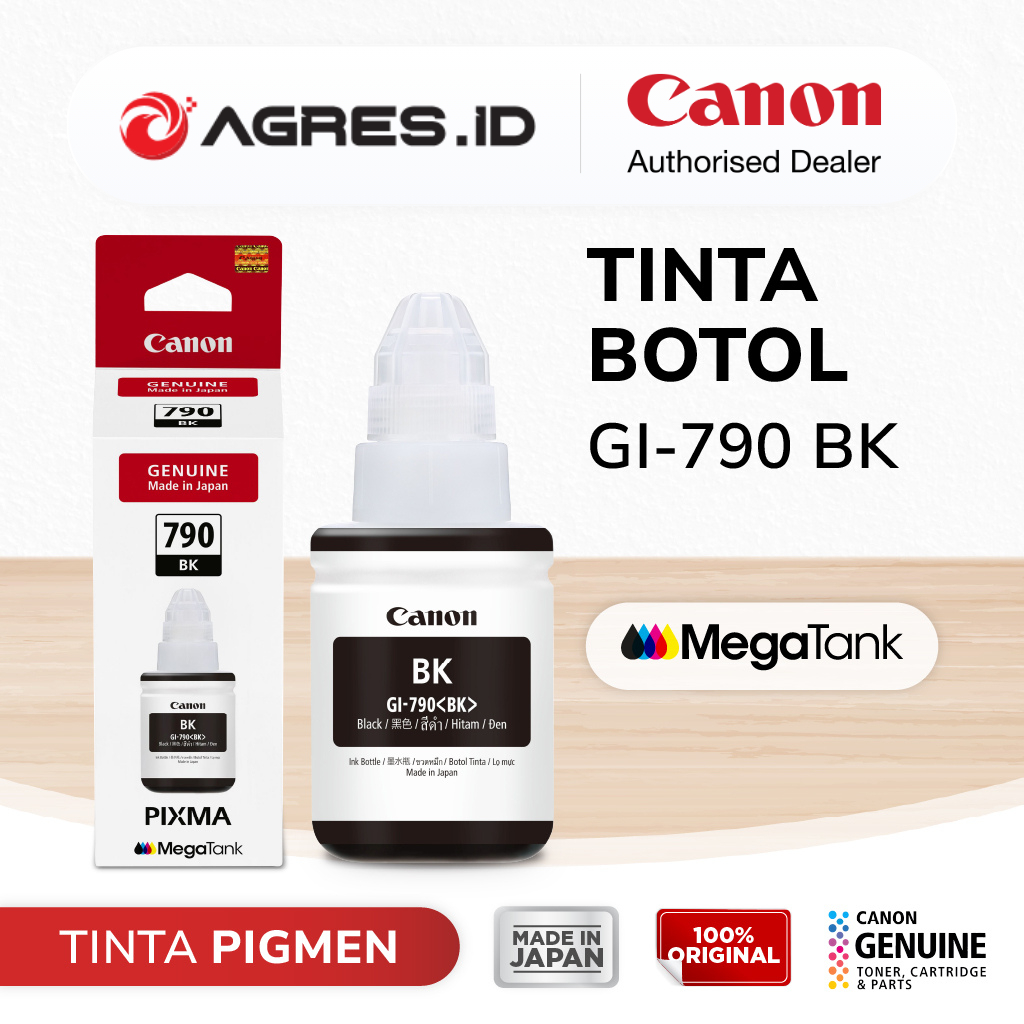 100% ORIGINAL Tinta Canon GI 790 Pigment Black Hitam Anti Luntur Tahan Air - Tinta Printer G1010 G20