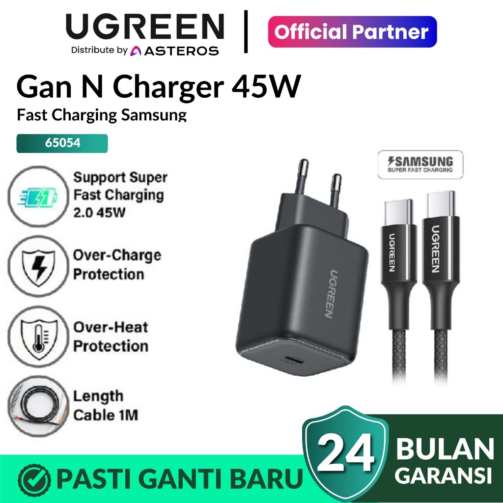 Bundling Ugreen Kepala Charger Samsung USB Type C PD Super Fast Charging 45W 2.0 65055 65054 95321