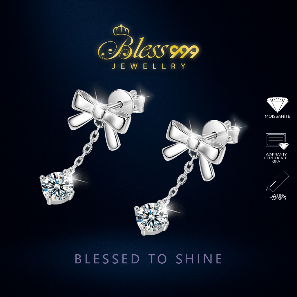 Anting / Earrings Long Ribbon Moissanite Sertifikat GRA original