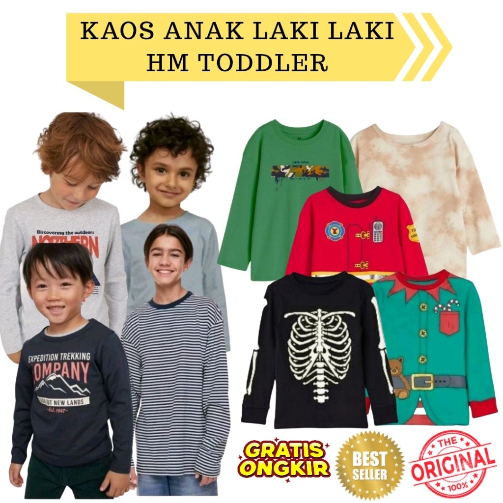 T-SHIRT HM kaos anak laki laki toddler lengan panjang Size 9 12 18 24Bulan 2 3 4tahun BBW230