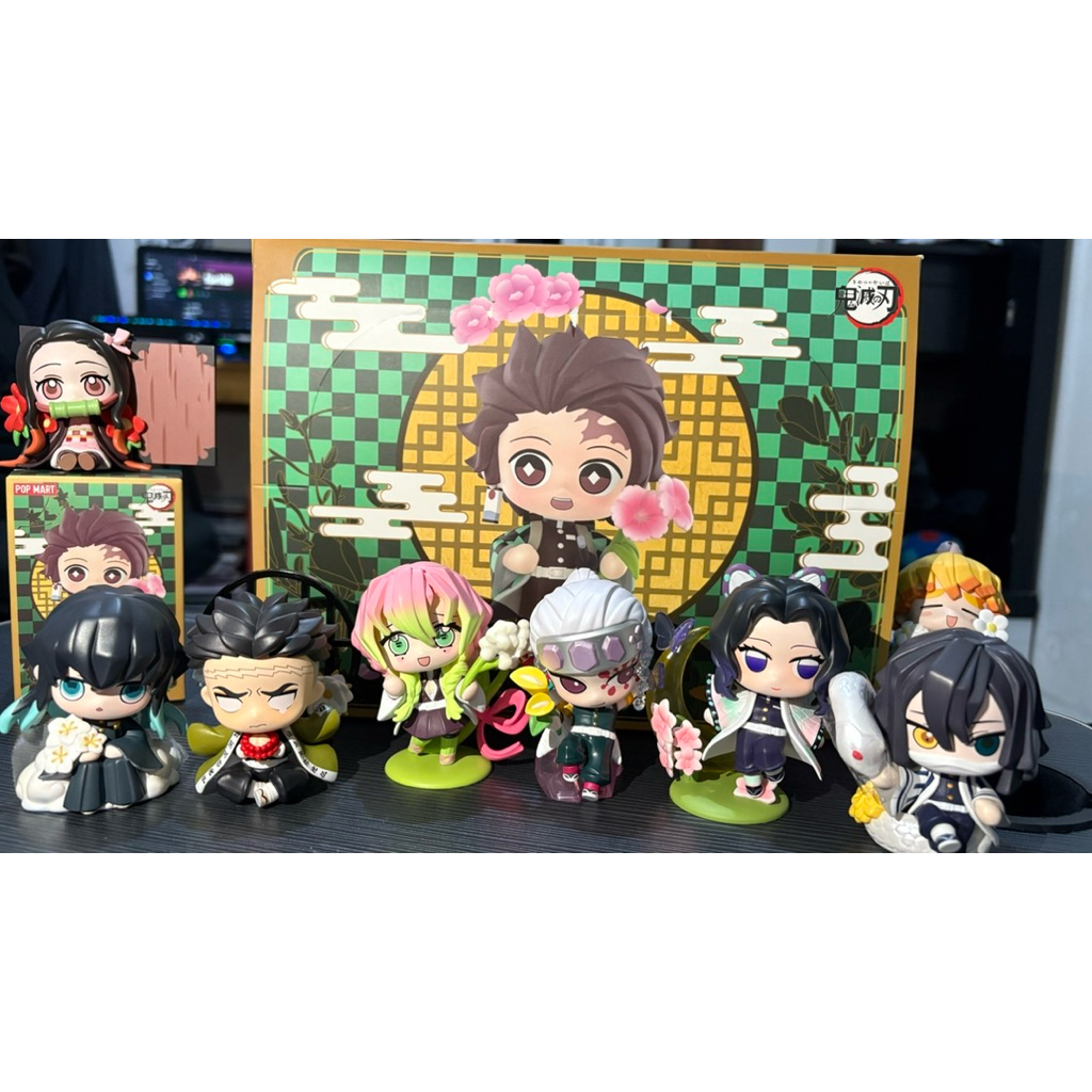 BLINDBOX POPMART DEMON SLAYER ACTION FIGURE ORIGINAL TANJIRO MUICHIRO OBANAI MITSURI TENGEN
