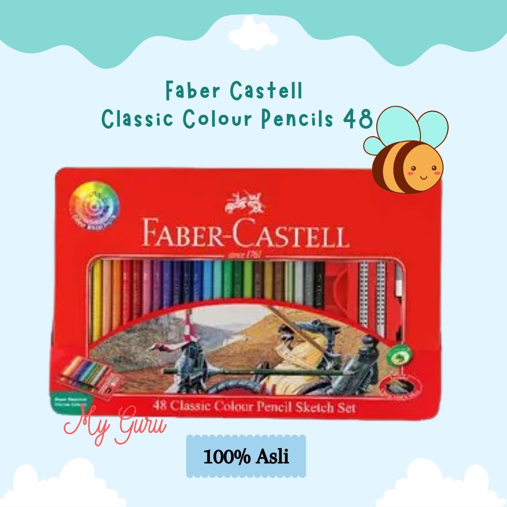 

[SET] CLASSIC COLOUR PENCIL 48 FABER CASTELL / FABER CASTELL 48 COLOR PENCILS TIN NON-TOXIC