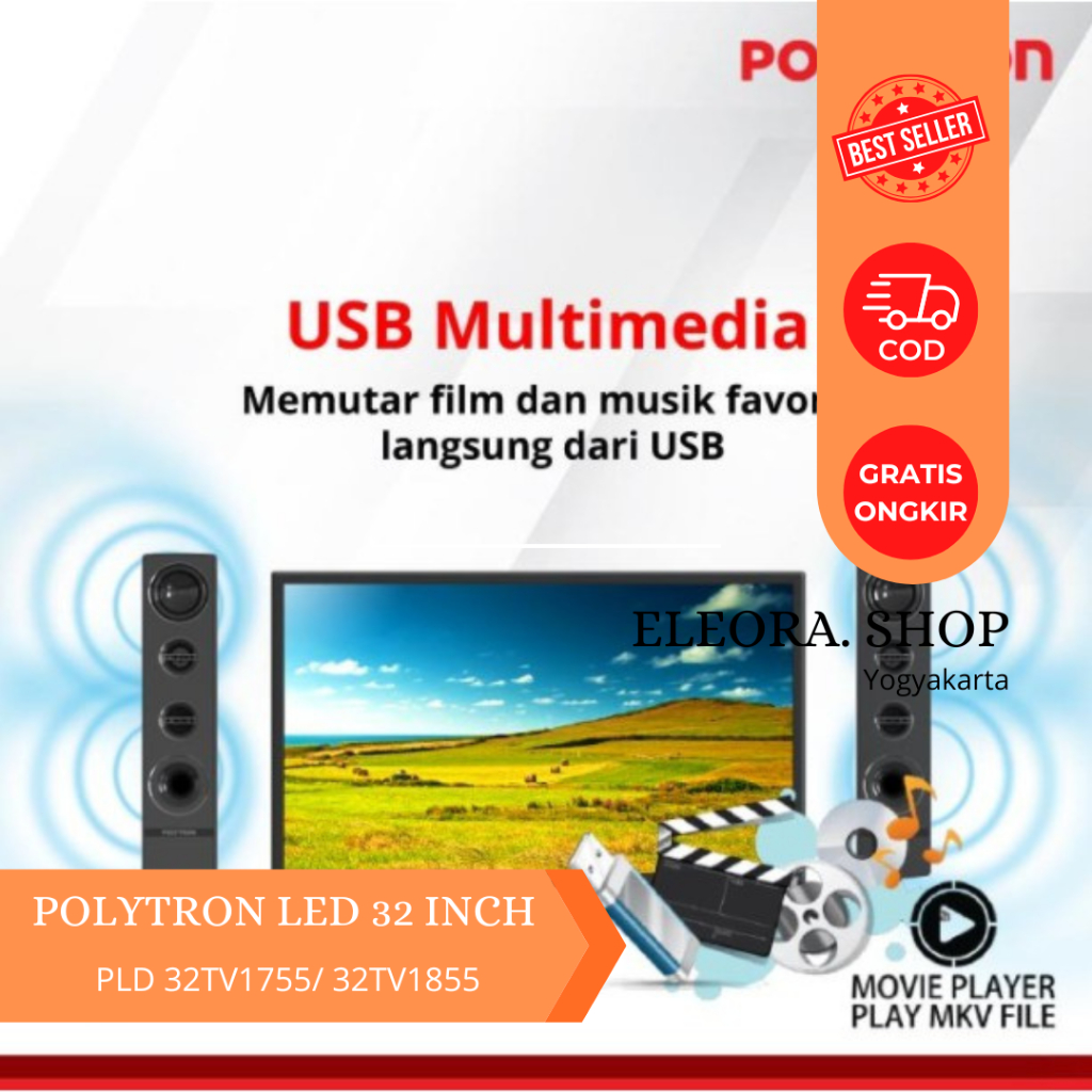 LED TV POLYTRON 24 - 32 INCH PLD32TV1855/1755 DENGAN HOME TEATER SPEAKER BAGUS GARANSI RESMI