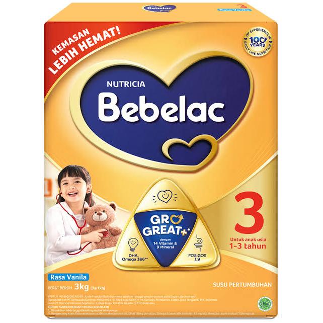 Bebelac 3 VANILA & MADU (Bebelac 1+) 3000gr Susu Pertumbuhan Anak Usia 1-3 Tahun