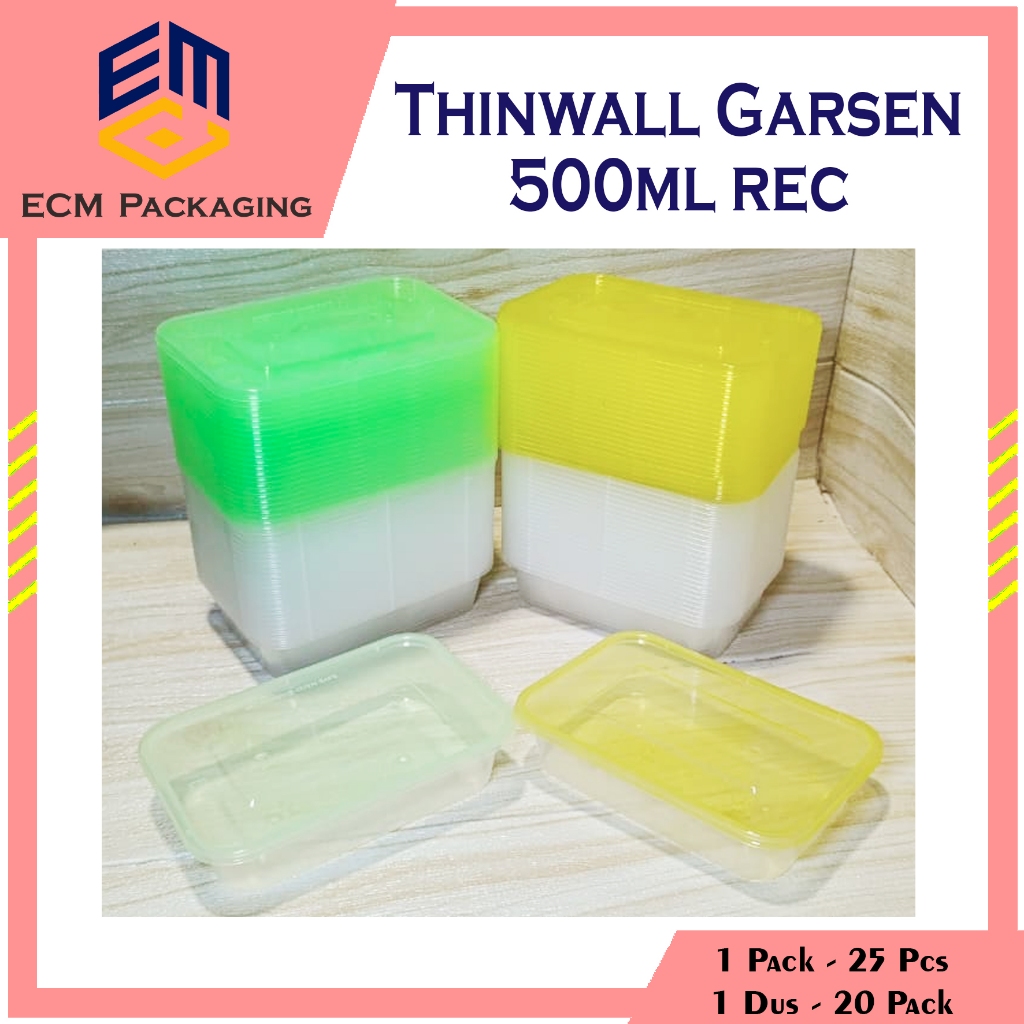 25PCS THINWALL GARSEN WARNA 500 REC | THINWALL WARNA 500ML RECTANGLE | KOTAK MAKAN PLASTIK