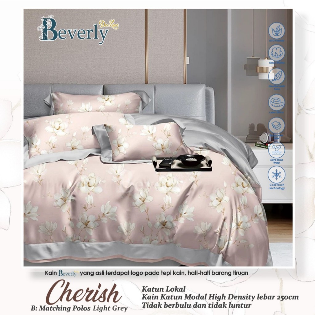 SPREI KARET ANTI GESER KATUN CVC PREMIUM MOTIF CHERISH MERK BEVERLY
