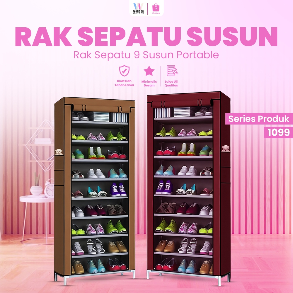 Rak Sepatu Tertutup Rak Sepatu Susun Portable Rak Sepatu Kain Full Cover Resleting Anti Debu