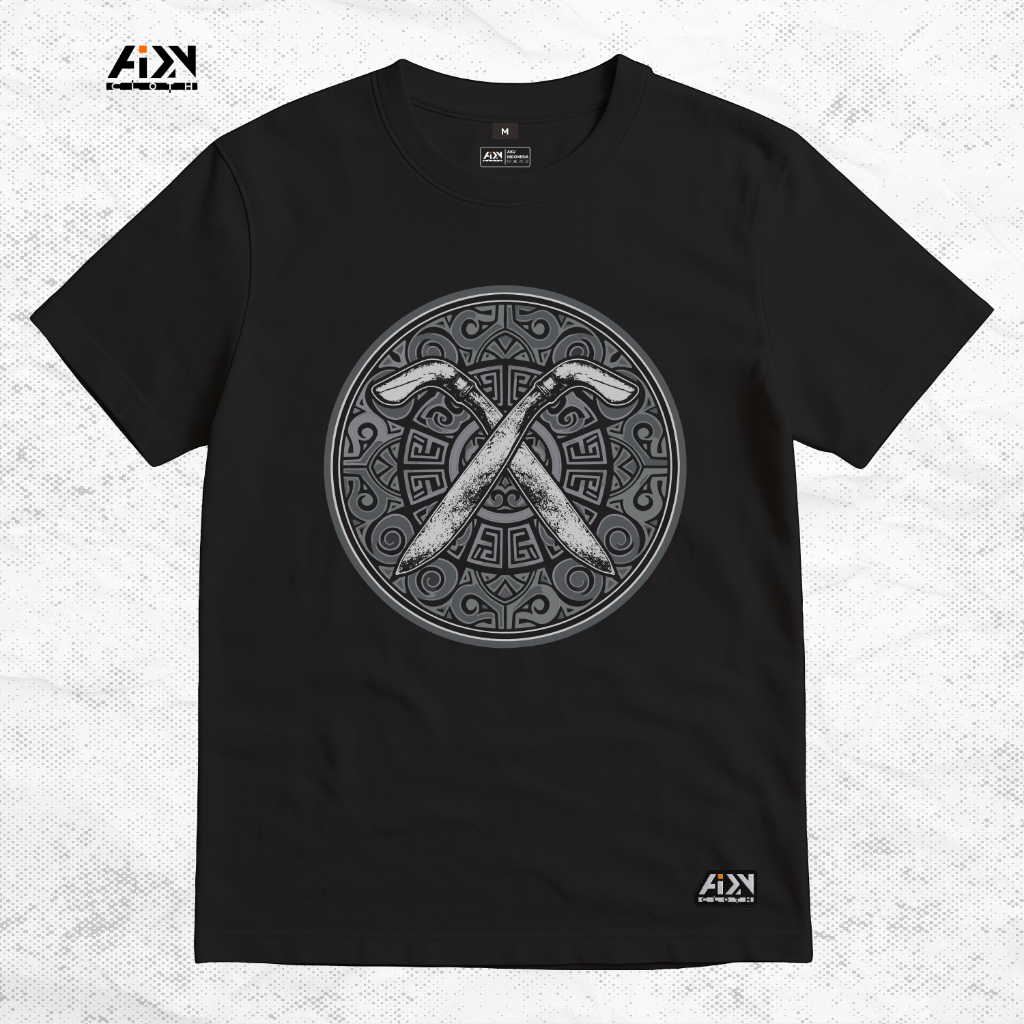 T-Shirt Hitam Kaos Bugis Badik Motif Etnik – Baju Distro - Baju Bugis - Baju Perantau Bugis - Premiu