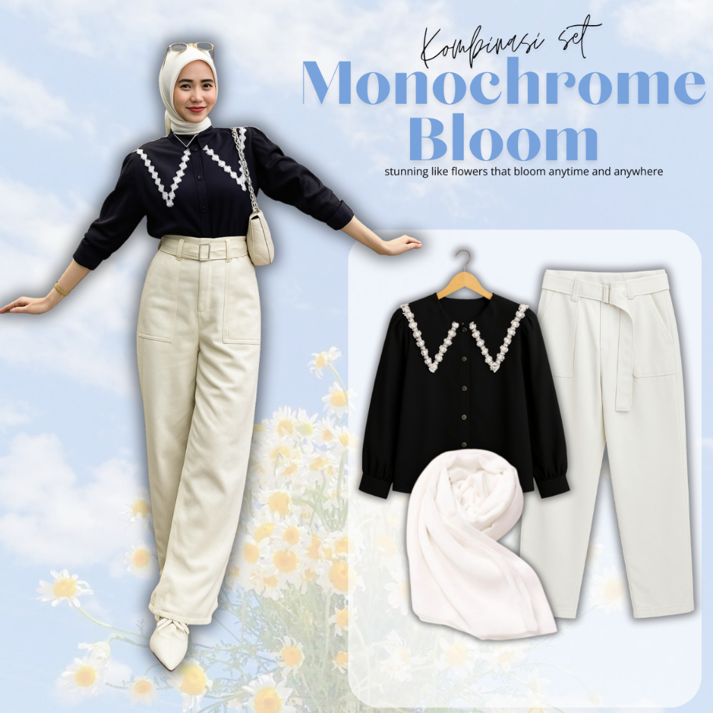 Oneset Wanita Kekinian Blouse Sailor + Celana FREE Hijab Outfit Trending Outfit Korea Kombinasi Set