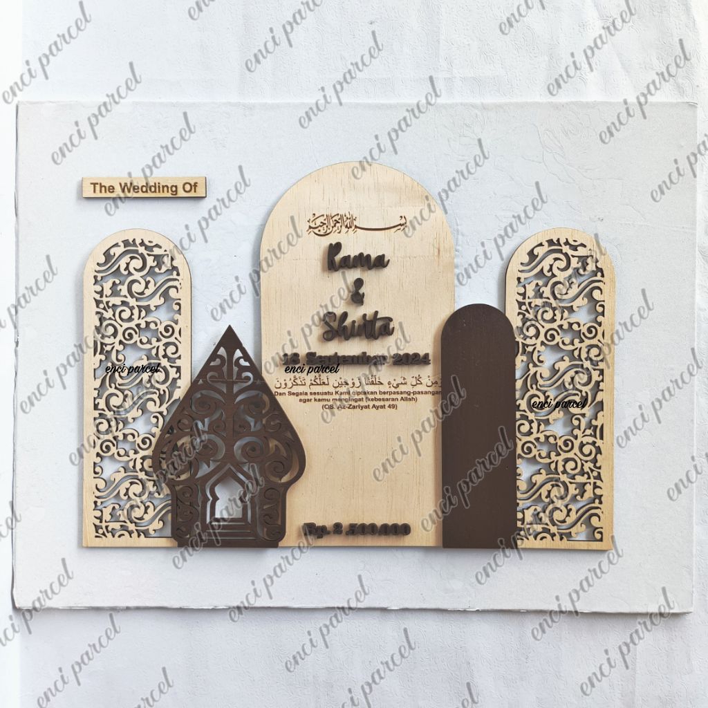 kode 091 set dekorasi mahar bentuk dome kubah gunungan lengkung ornamen motif tulisan nama tanggal n