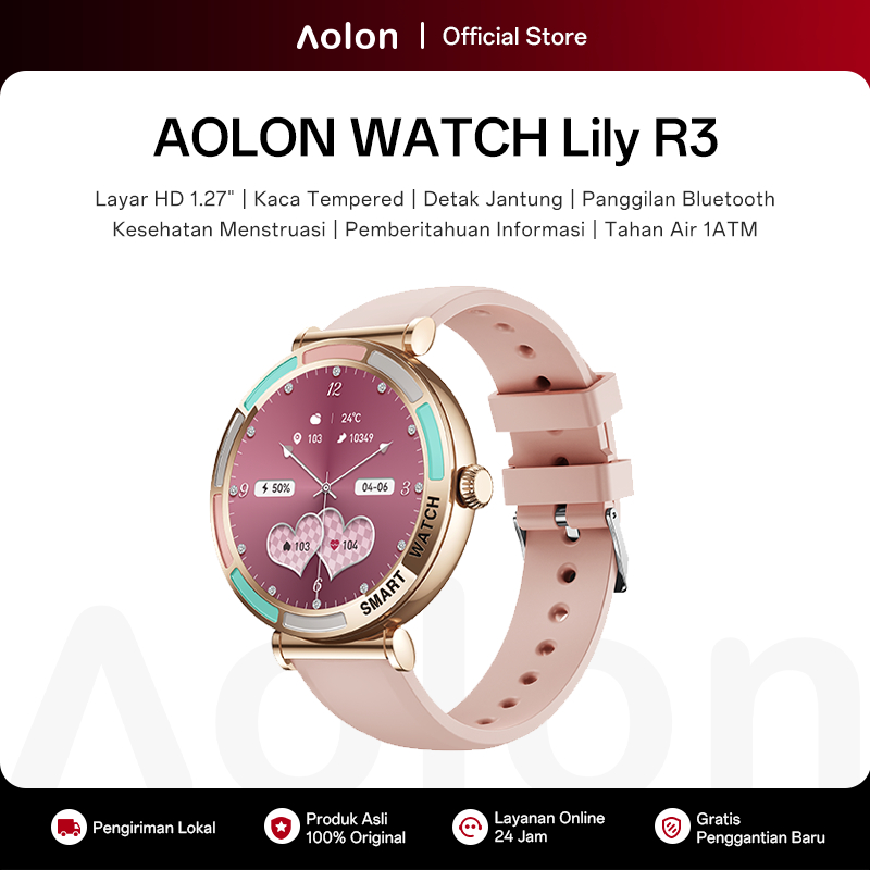 [New] Aolon Lily R3 Jam Tangan Smartwatch 41mm Tahan Air 1ATM Panggilan Bluetooth Pemantauan Menstru