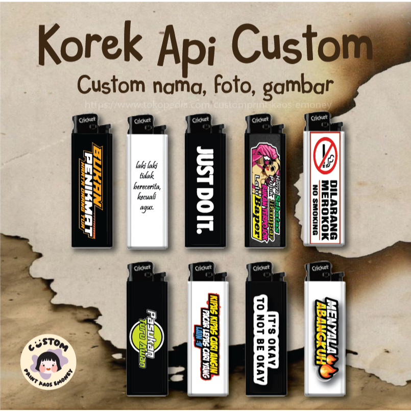 CUSTOM KOREK API CUSTOM NAMA FOTO MAGNET CRICKET MANCIS LIGHTER SOUVENIR KOREKAPI CUSTOM DESIGN NAMA