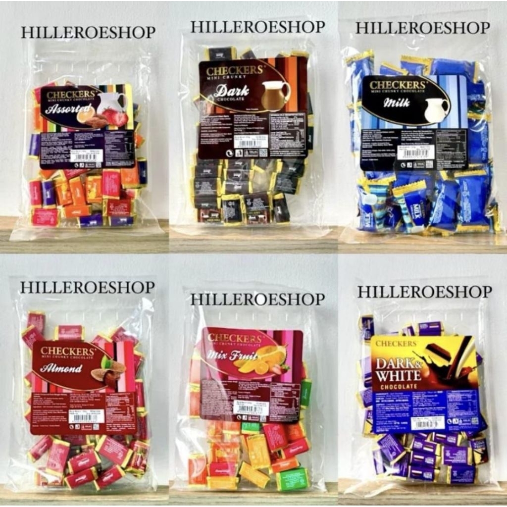 Coklat checkers mini chunky Coklat malaysia 
Premium coklat 
Berat 300 gr
FL BISA COD INSTAN