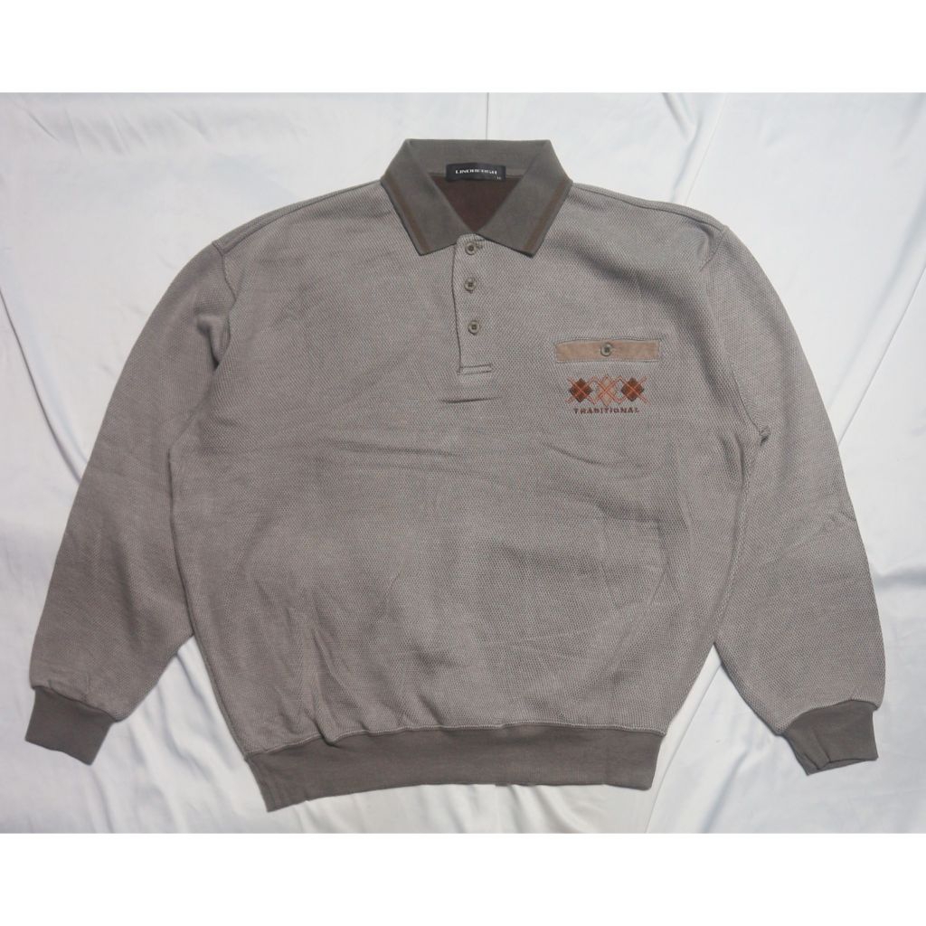 LINBERGH Long Polo Shirt Vintage Tebal Kerah Lengan Panjang Knitwear Sweater Sweatshirt Crewneck Raj