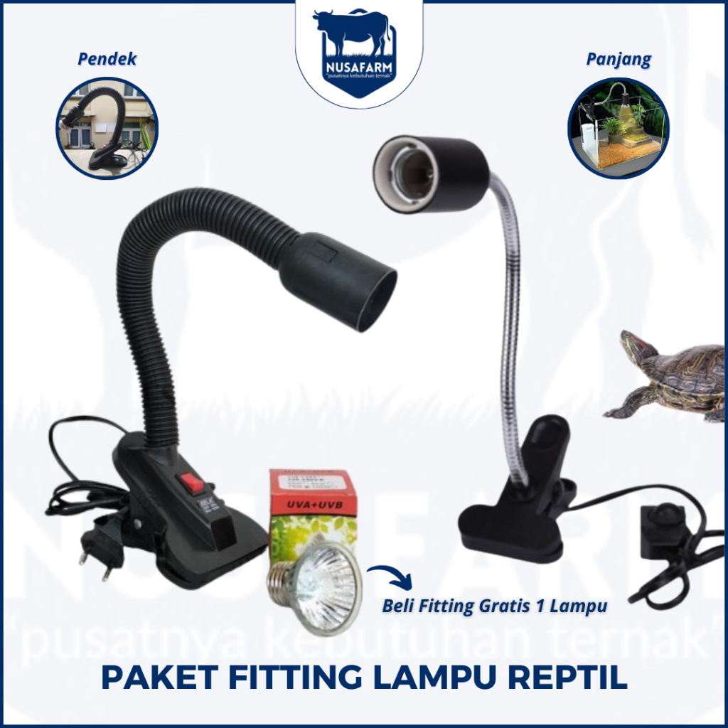 Jual Fitting Panjang Jepit Lampu Reptil Uva Uvb Penghangat Reptil Kura Kura Iguana Torto Sulcata