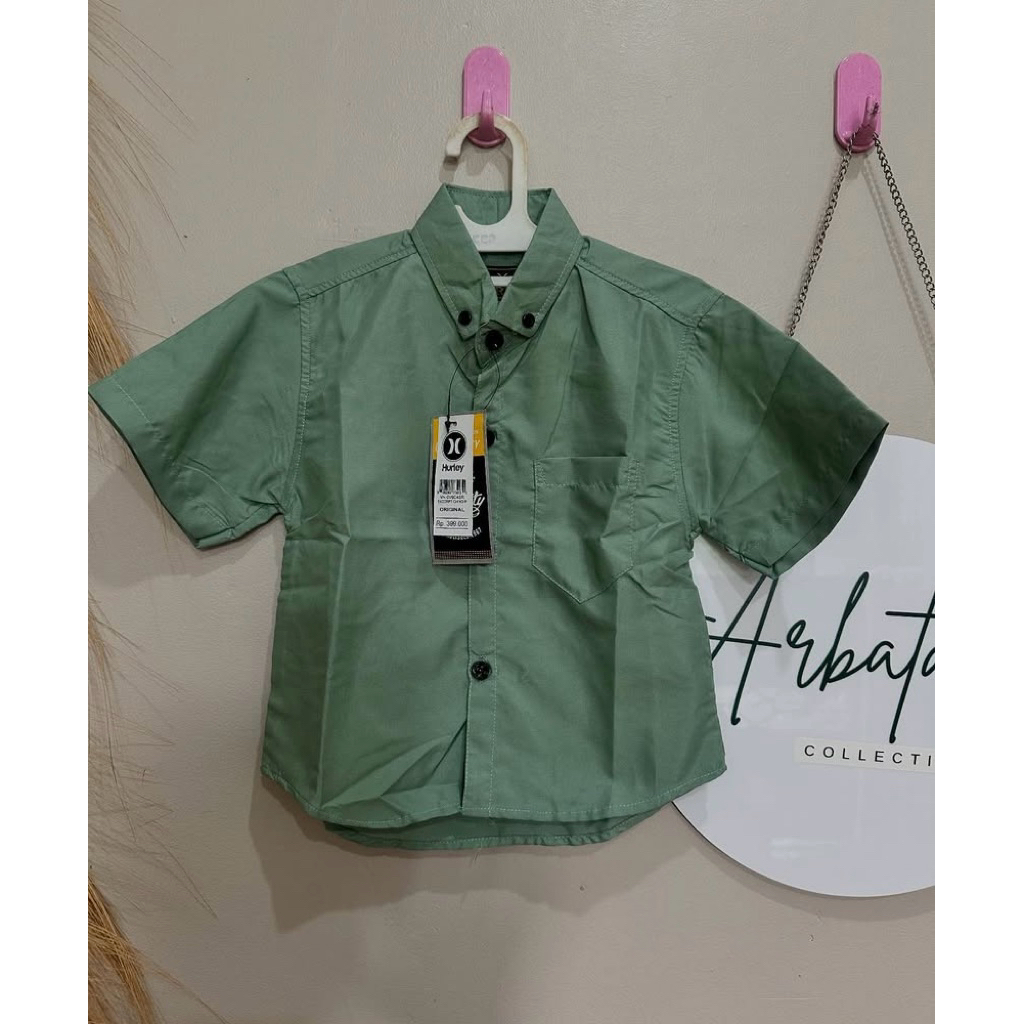 kemeja anak hijau mint usia 1 sampai 2 tahun