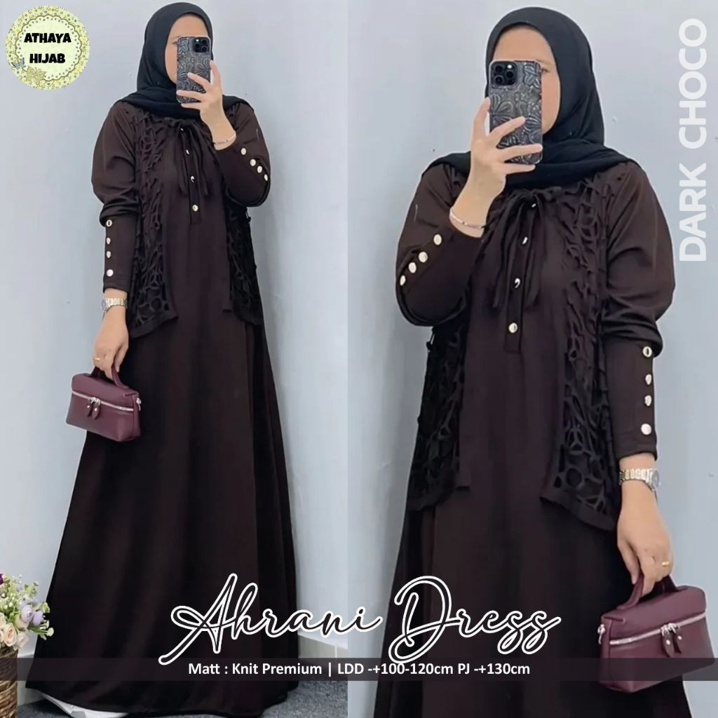 Ahrani Dress By Athaya Gamis Simple Terbaru Kekinian Bahan Knit Premium Ld 100 - 120 PJ 130