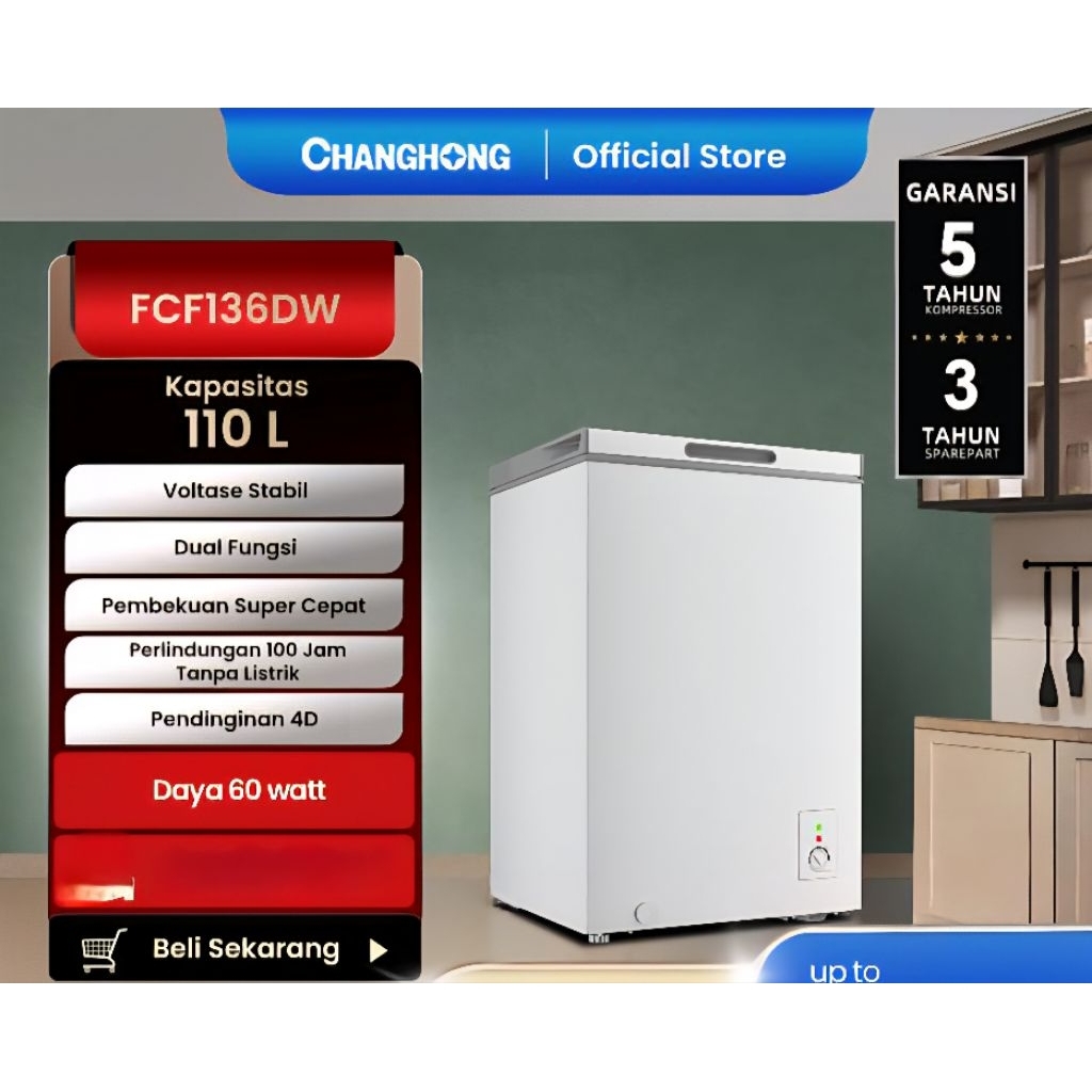 CHANGHONG Chest Freezer FCF 136 DW 100 Liter Freezer Box
