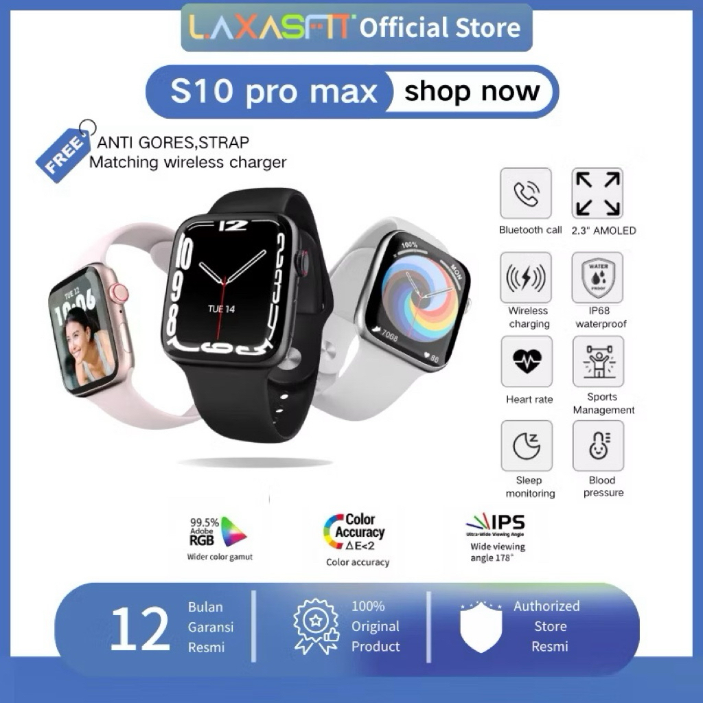 Laxasfit Smartwatch S10 Pro MAX 2.3" AMOLED Large touch Screen Bluetooth Call IP68 GPS&NFC Custom wa
