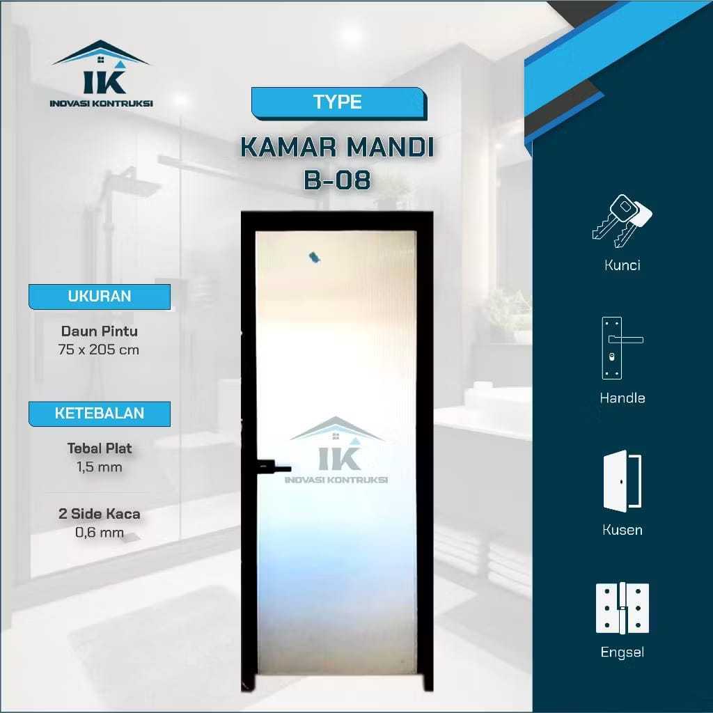NARALYFE DECO - (PINTU TOILET B-08) Pintu Kamar Mandi Aluminium 205x75 Full Kaca Anti Pecah Alumuniu