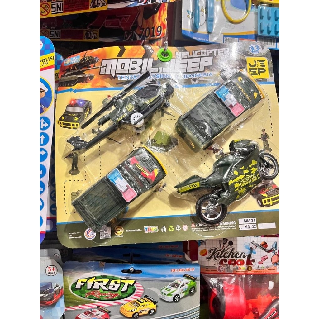 Mainan Mobil Jeep TNI Helikopter Motor Polisi – Set Tentara Indonesia Anak