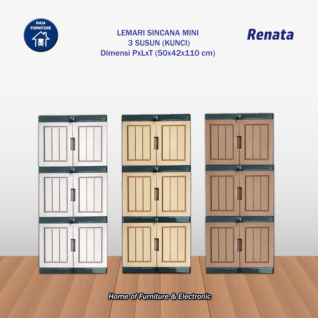 RENATA Lemari Cabinet Plastik Sincana Mini 3 Susun + Kunci | Lemari Sincana Mini | Lemari Plastik Ku