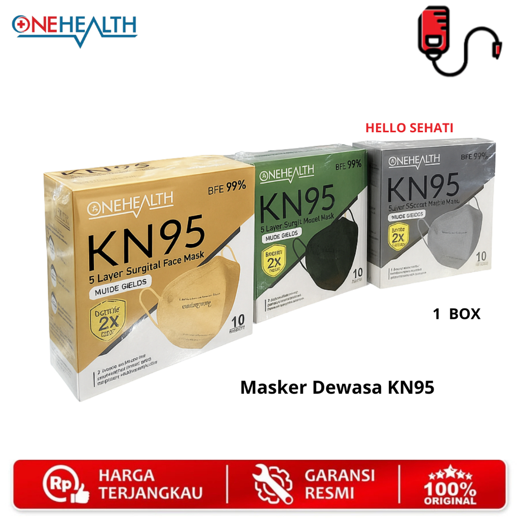 OneHealth Masker KN95 Earloop 5 Layer Dewasa Isi 10 Box Masker Medis Disposable Alat Pelindung Perna