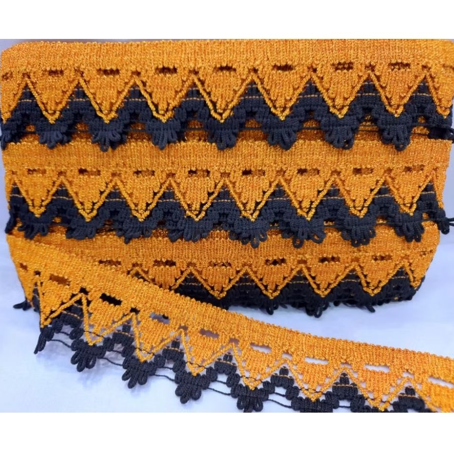 Renda Emas Hitam 1754D / Renda Mas / Renda Kombinasi / Renda 5 cm (2") / Renda isi +/- 18 meter / Re