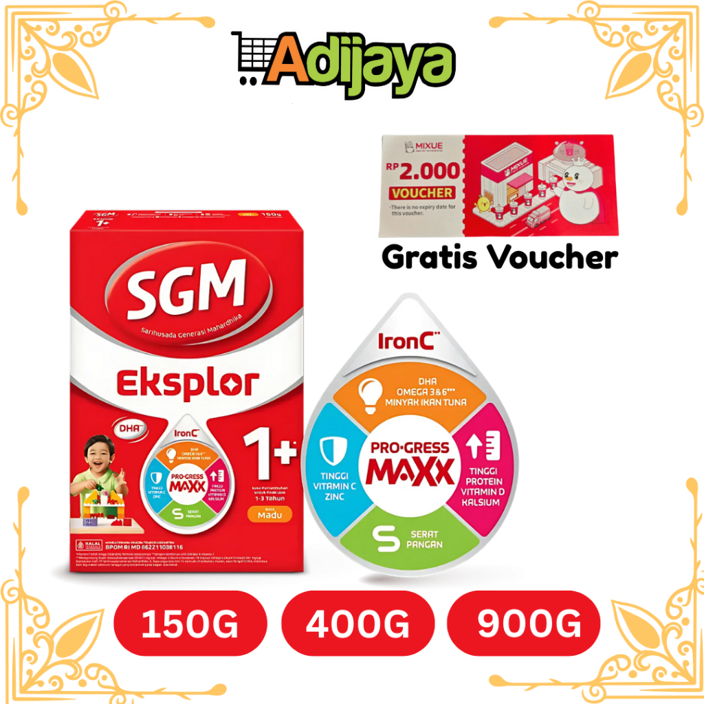 (GRATIS VOUCHER MIXUE) SGM Eksplor 1+ dengan IronC Susu Pertumbuhan Rasa Vanilla Madu | 150g 400g 90