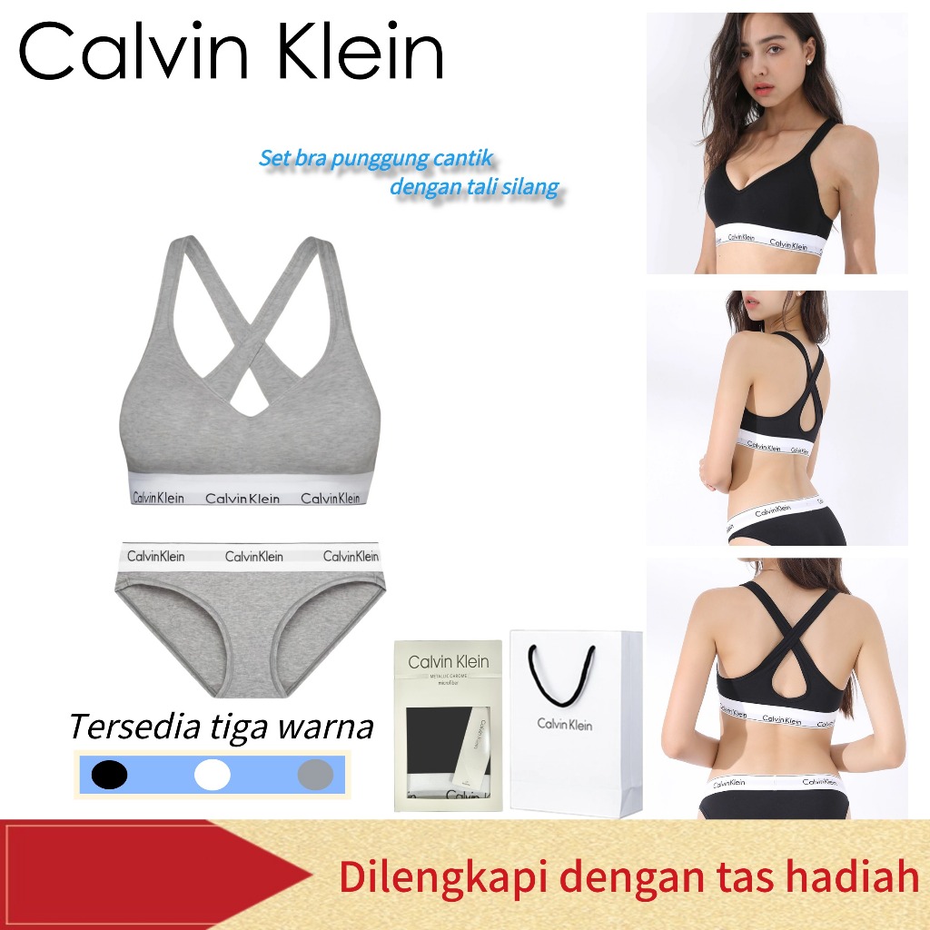 Calvin Klein Sporty Bralette Set Soft Comfortable-Set bra olahraga wanita CK-Setelan nyaman push up 