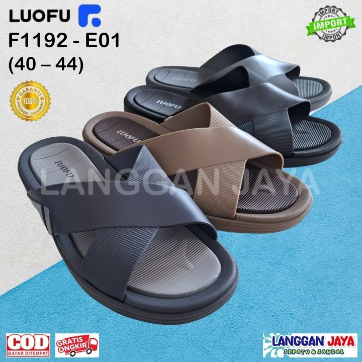 LUOFU F 1192 - Sendal Selop Karet Jelly PVC Pria Silang Ringan Anti Licin Impor Luofu Bandung (COD)