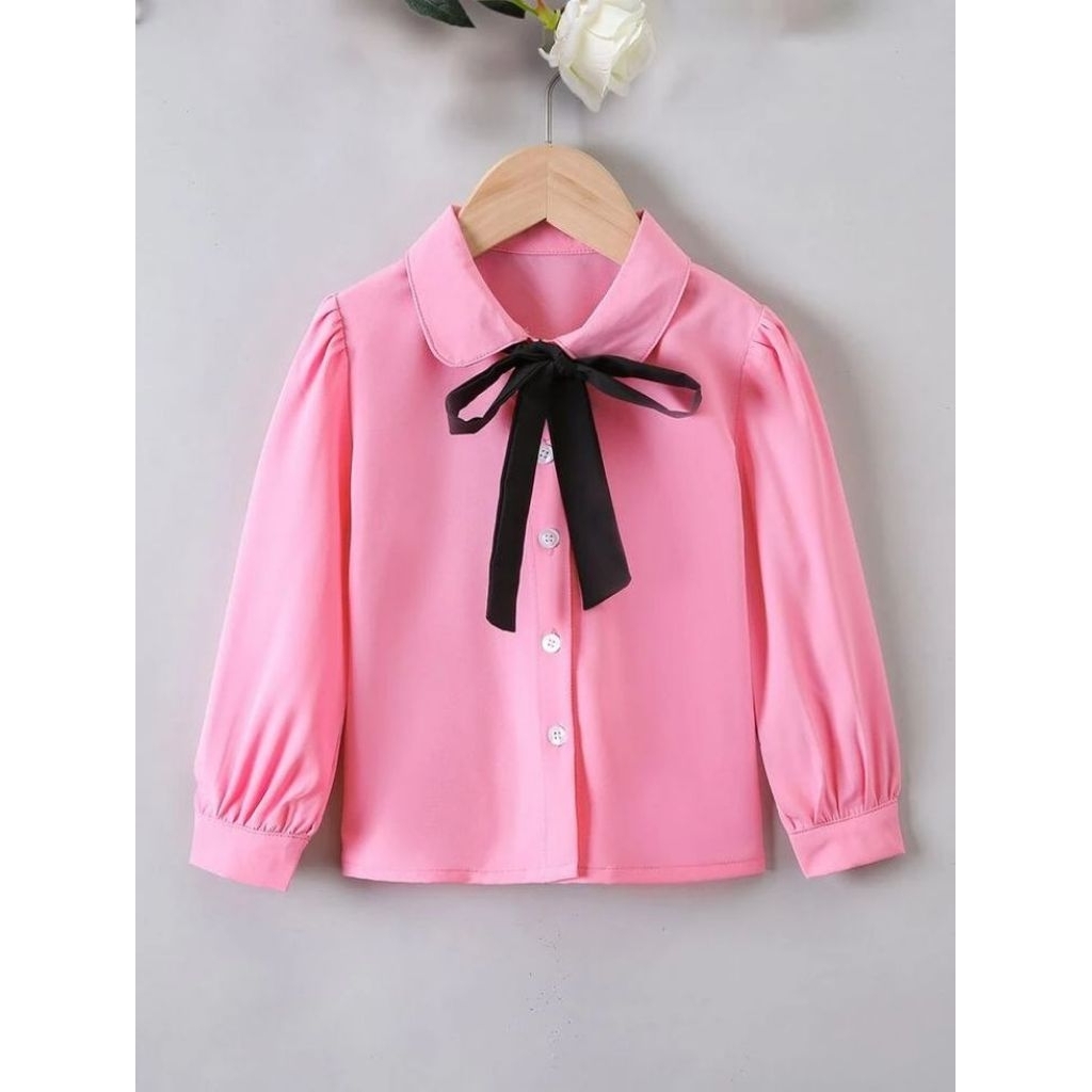 Kemeja Anak Perempuan Usia 1 sampai 10 Tahun Piral Model Tali Pita Yang Bikin Elegan