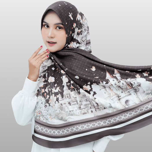 𝑴𝒂𝒓𝒛𝒊𝒂 Hijab Segiempat Motif Laiha Oval Curve Elegan Mewah Voal Basic Laser Cut Khimar Jumbo Syar'i 