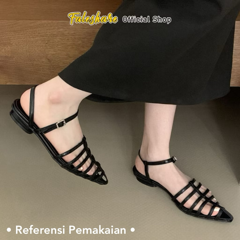 FALESHARE | Sepatu / Sandal Wanita Heels Hak Tahu 3cm Gladiator Lancip