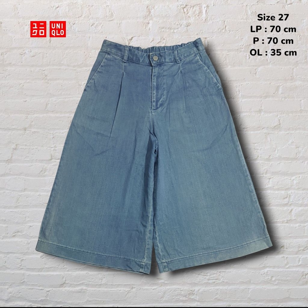 Size 27 Celana Pendek Jorts Y2K Jeans Uniqlo Light Blue Washed Fading Original Second Preloved #CP11