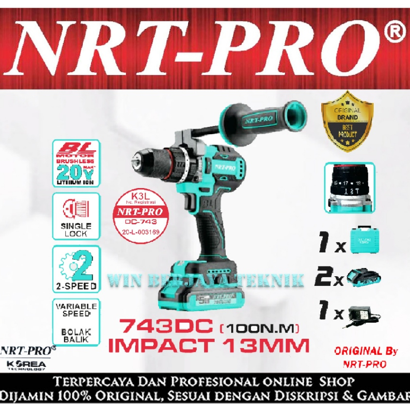 NRT PRO 743 DC Cordless Impact Drill 13MM 20V Brushless Motor 20 V NRT PRO DC743  NRT PRO 743DC