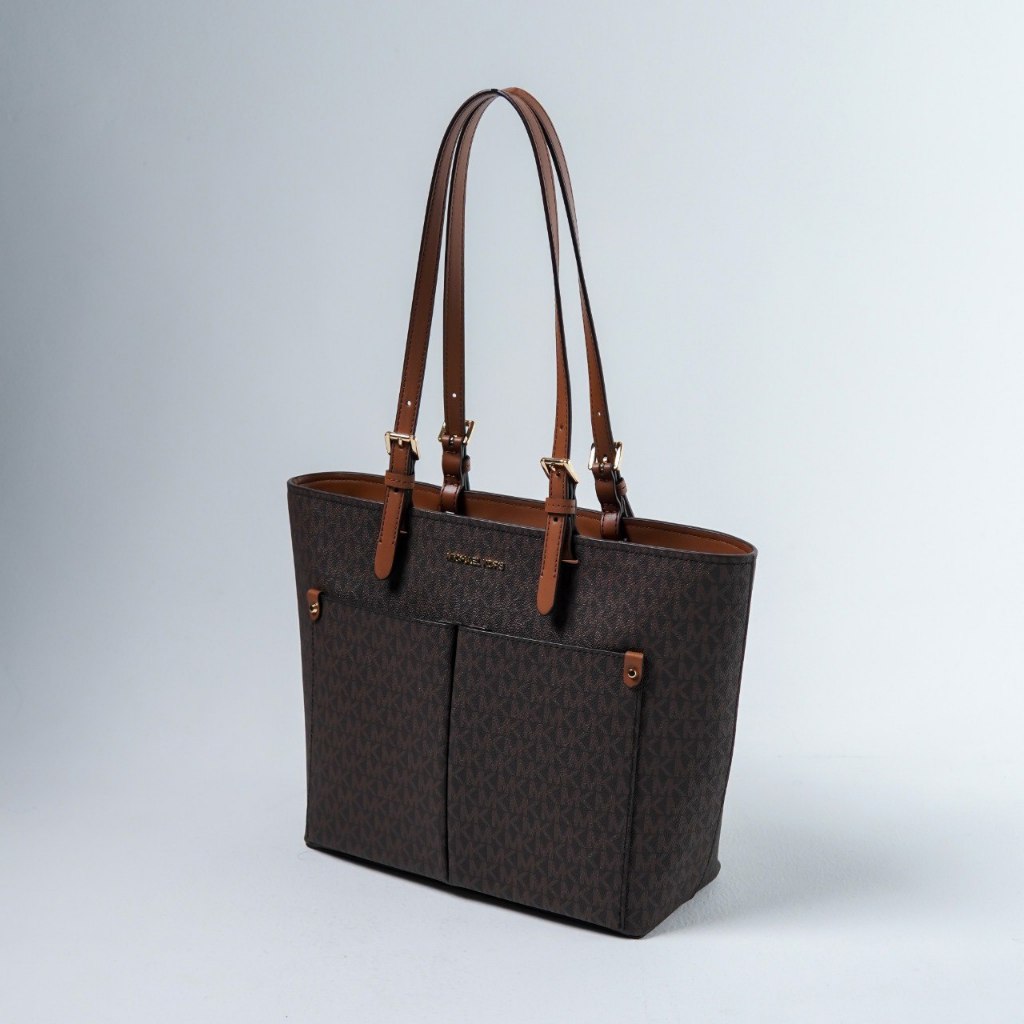 Tas MK FRONT POCKET MK MONOGRAM BROWN CAMEL TOTE BAG 100% ORIGINAL