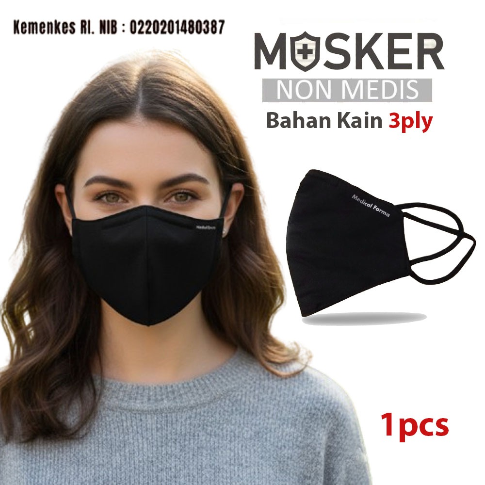 Masker Kain 3 Lapis Medical Farma / Masker Kain Earloop 3ply Polos  / Masker Kain polos 3 lapis