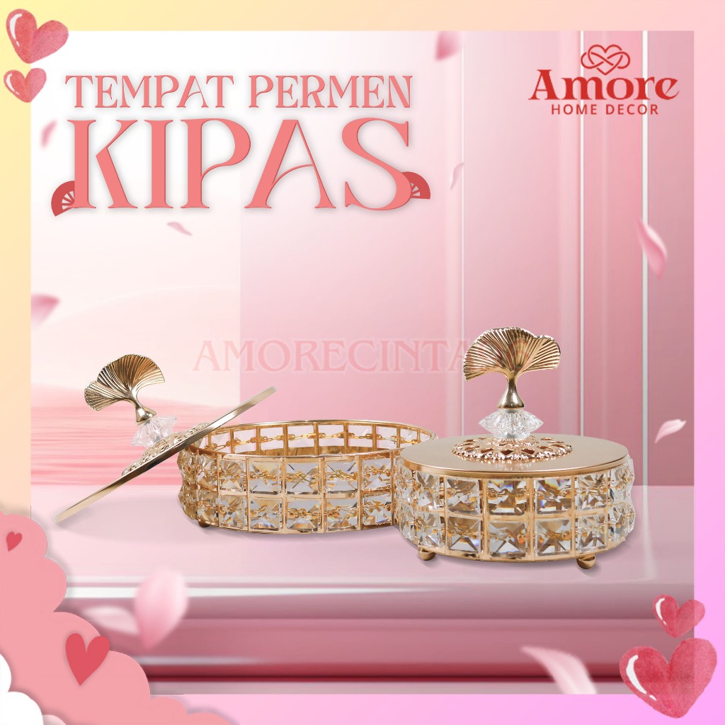 Wadah Kue Estetik Model Kipas [Diameter 25cm] Kristal Set Lebaran Sultan Gold Aesthetic Multifungsi 