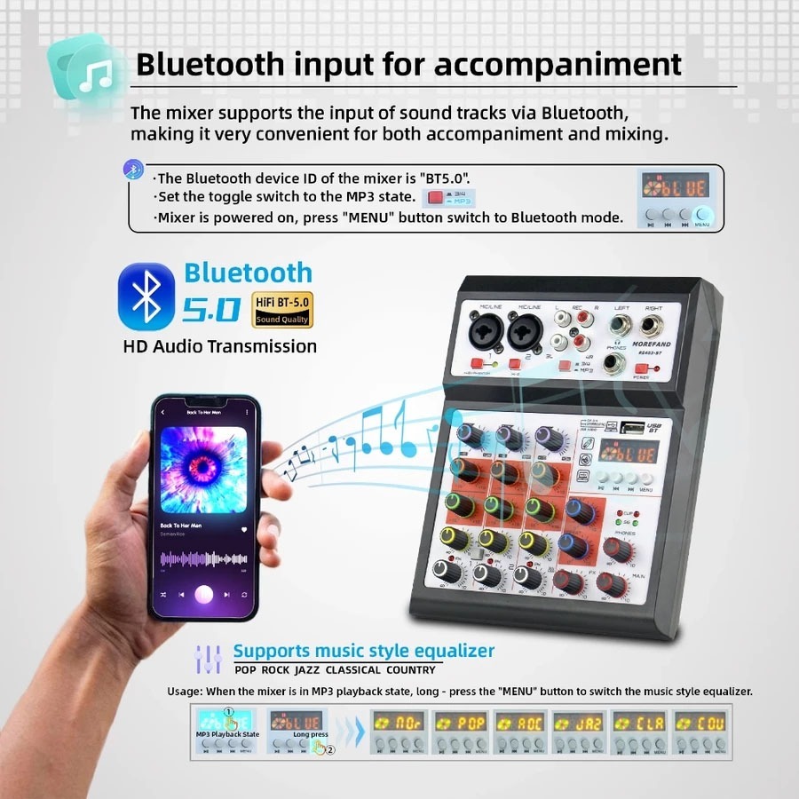 Mixer Audio Profesional Behringer RE405-BT 4 Saluran Bluetooth Mini