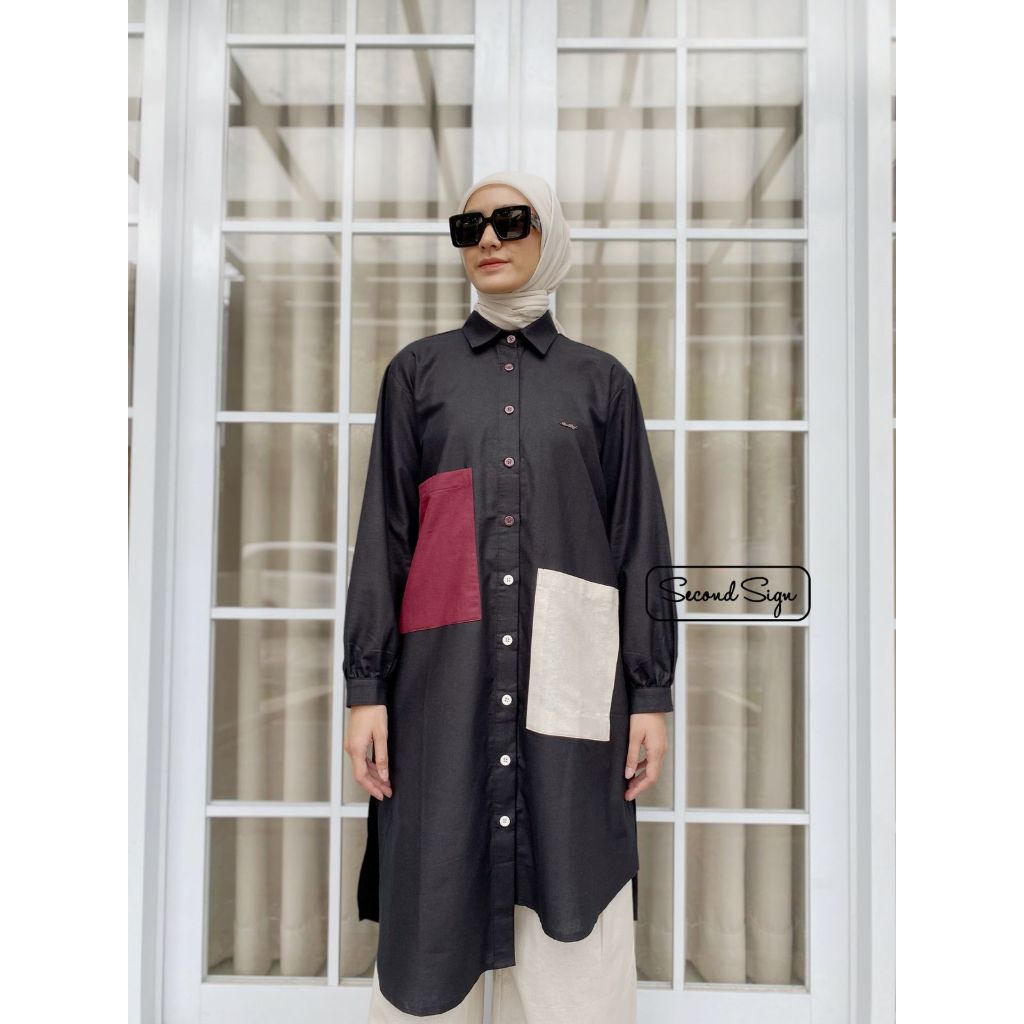 Haima Tunik Black By Second Sign Bahan Cotton Blaster All Size Premium gamis cantik wanita muslimah