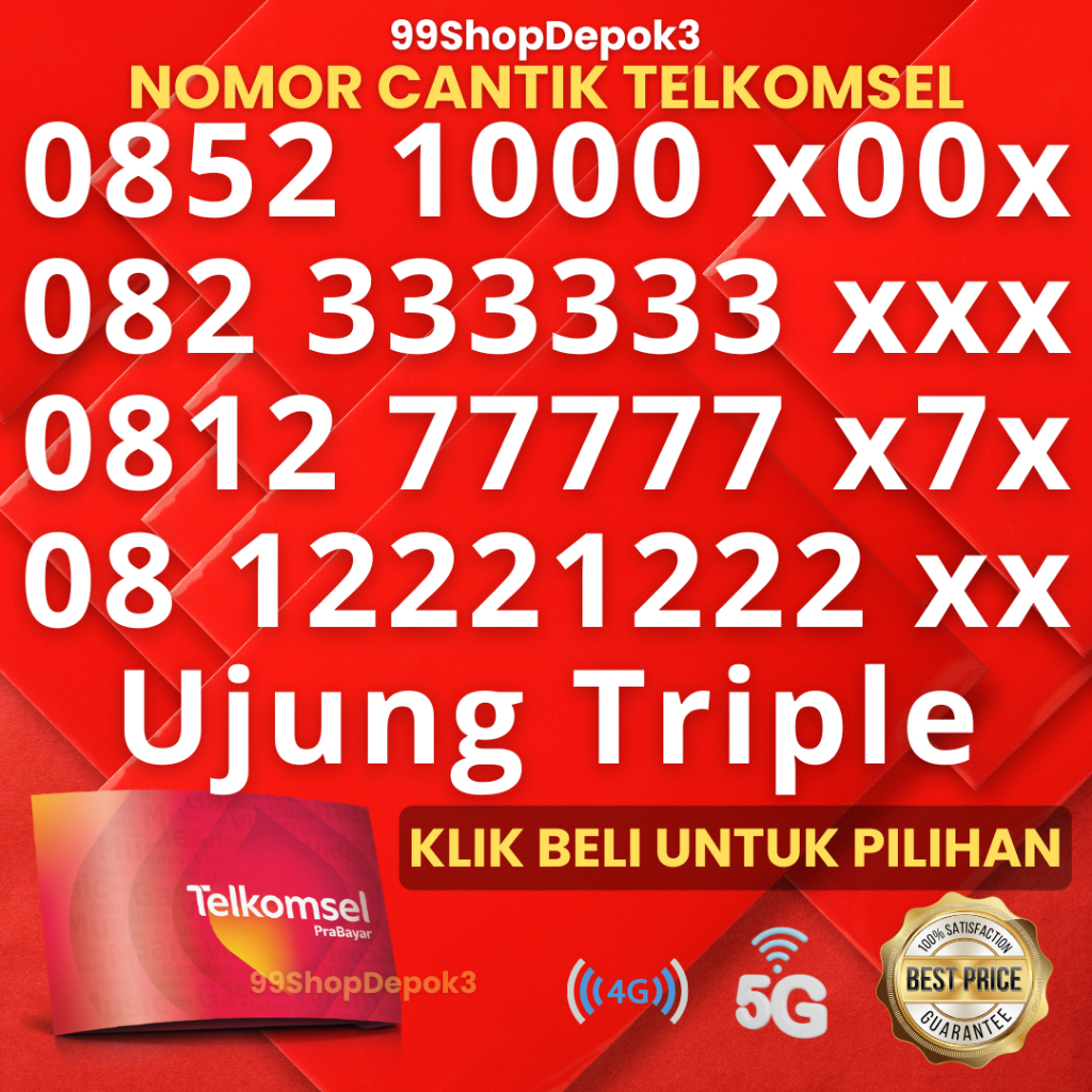 Kartu Perdana Nomor Cantik Telkomsel 4g 5g Kode 888.1 - Nomor Cantik Simpati 1000 333333 77777 666