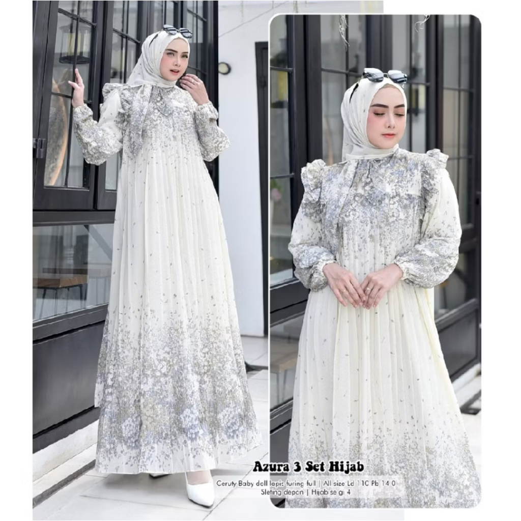 Gamis Set Hijab Ceruti Azzura Vol 1 Motif Bunga