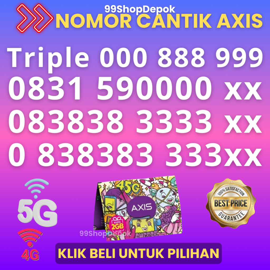 Nomor Cantik AXIS 11 DIGIT Kartu Perdana Axis Cantik - Nomer Cantik 838383 AXIS 383838 AXIS 3333