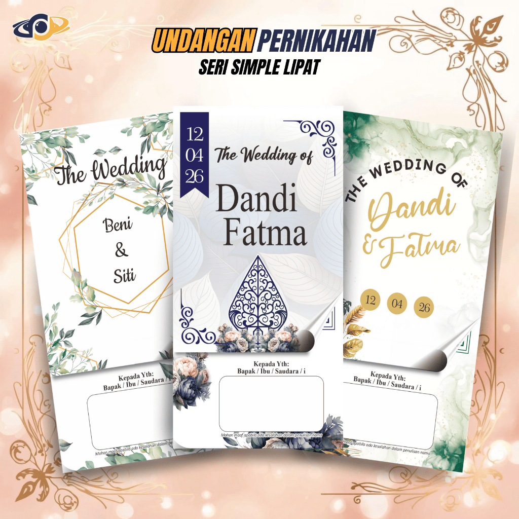 (50pcs) Undangan Pernikahan Simple Lipat Unik Kertas Brief Card Bonus Video Gratis Desain Custom