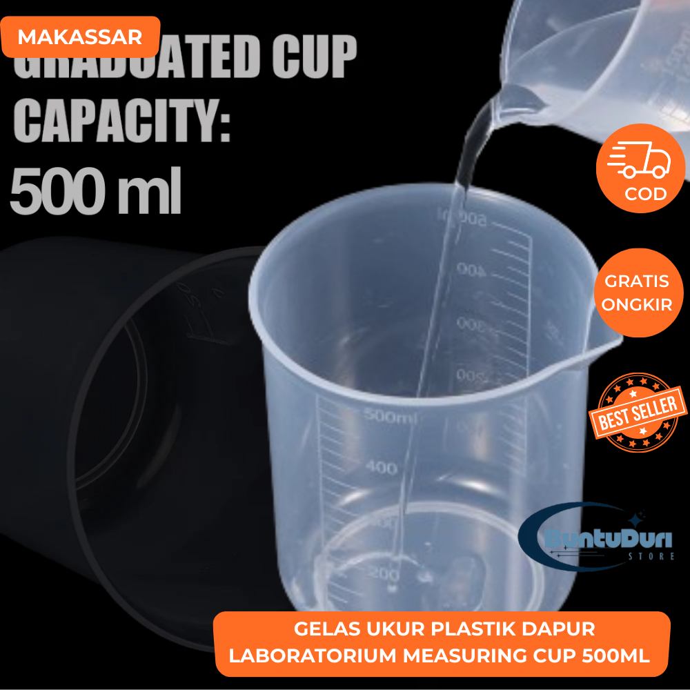 Gelas Ukur Plastik Dapur Laboratorium Measuring Cup 500ml