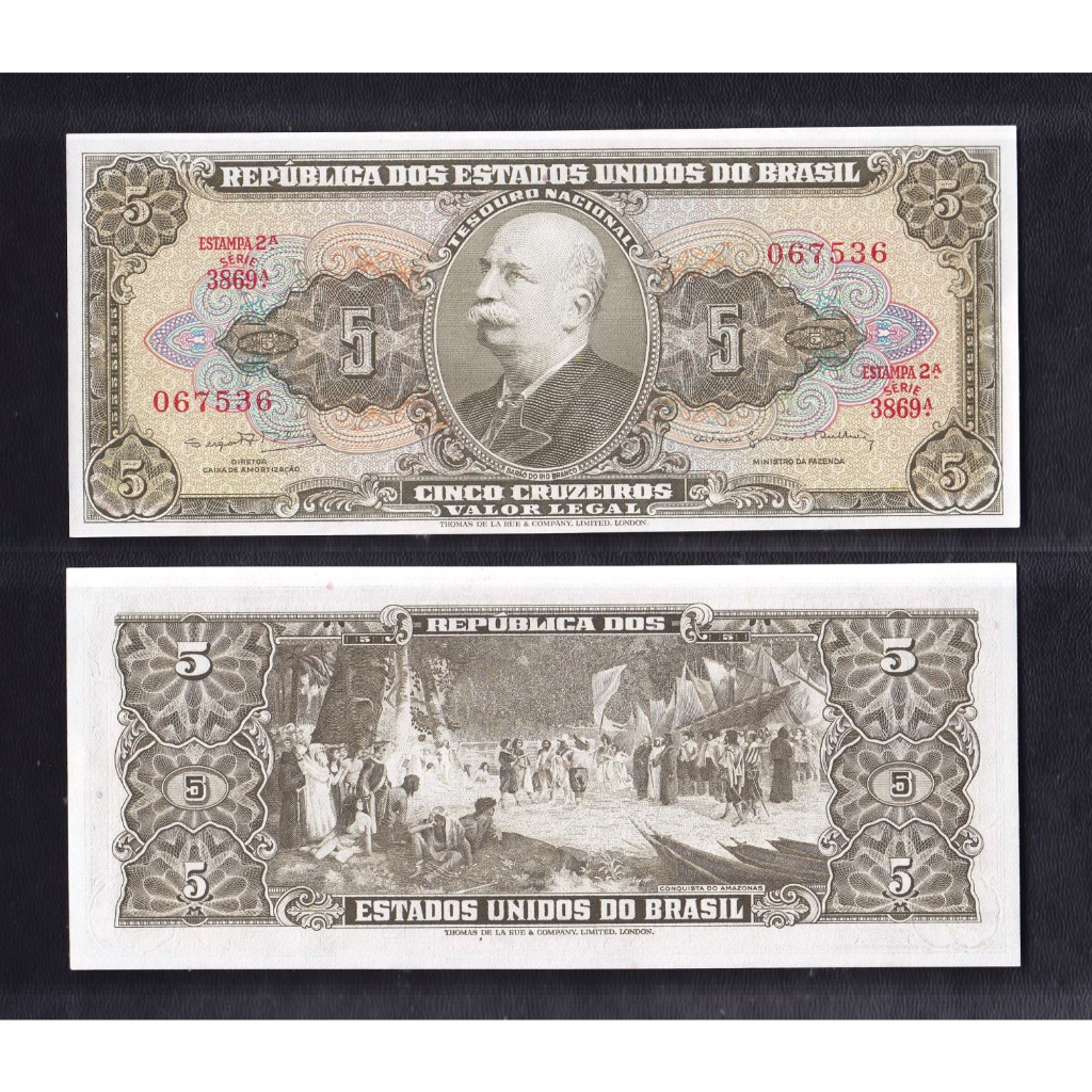 Uang kertas asing Brasil 5 Cruzeiros tahun 1962