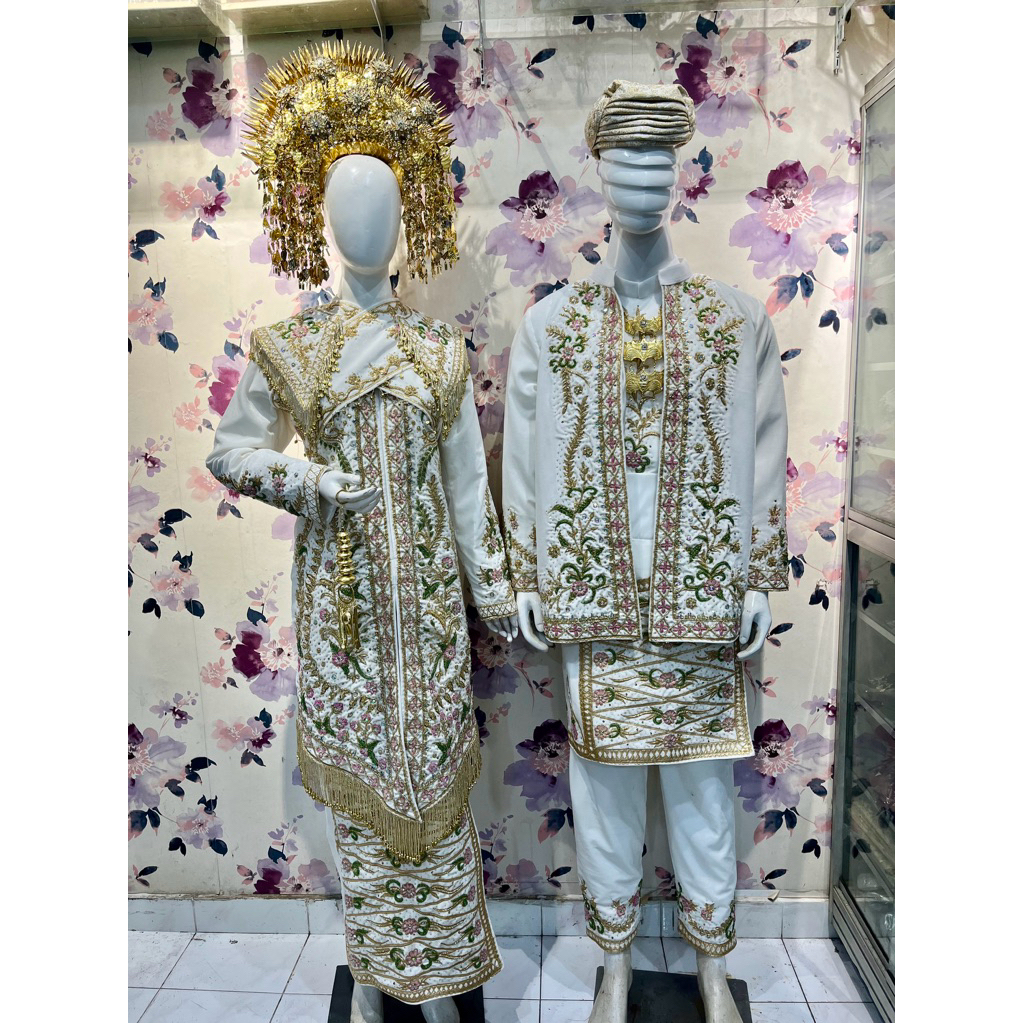 Baju Penganten Tunik Putih Tulang/Baju Penganten Minang Tunik/Baju Adat Padang/Baju Pengantin Model 